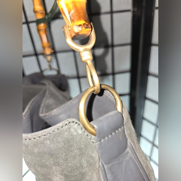 Gucci GM Bamboo Shoulder Bag Suede Leather 2Way Gray - Picture 6 of 9